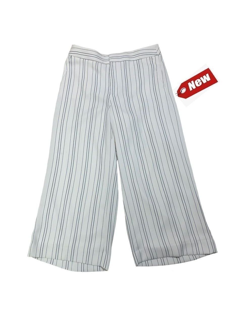 BANANA Republic tailored performance white black pinstriped culottes pants Sz 8